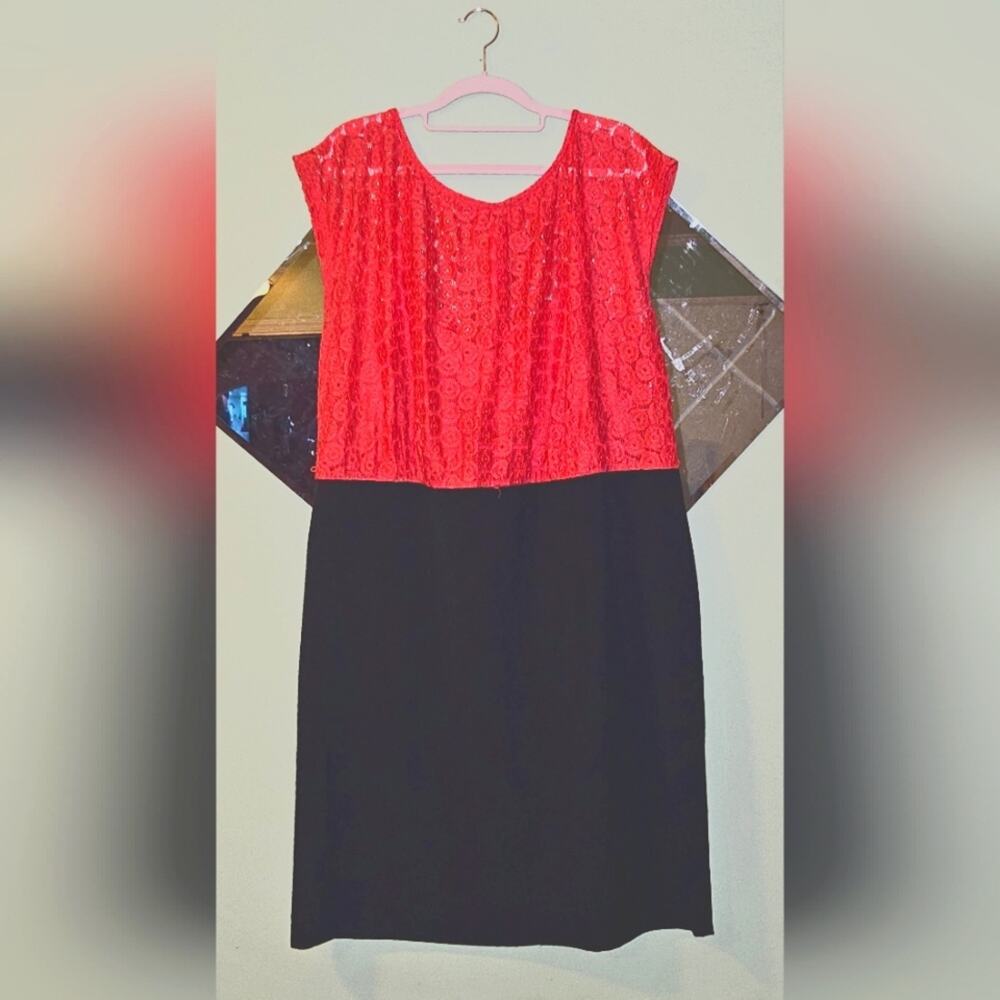 🩷 Alyx 18W Coral/Black Midi Dress